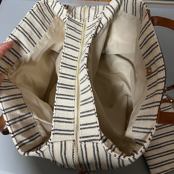 Madison West Overnight Tote and Sidekick Bag White With Black Stripes - Picture 4 of 14